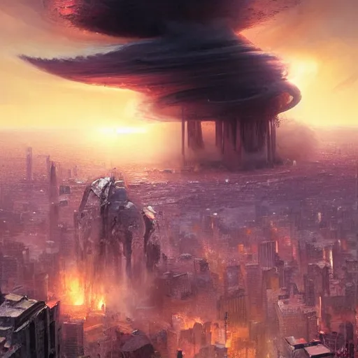 Image similar to black hole rising above city, city destroyed by shockwave, black hole with accretion disс, digital art, art by stefan koidl, brock hofer, marc simonetti