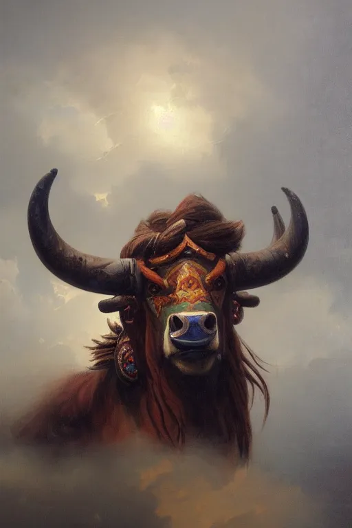 Prompt: oil painting of a tauren, in style of ivan aivazovsky, expressive face, detailed face, detailed eyes, full body, feminine face, tracer overwatch,