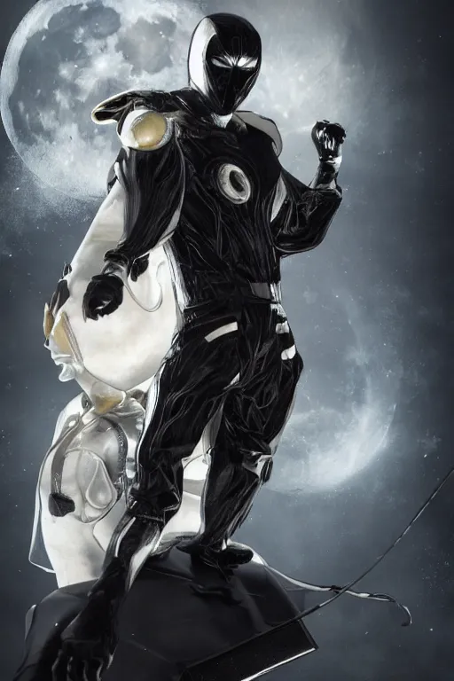 Image similar to hyperrealistic photography of Moon Knight mixed with Ghostrider style of Jin Kagetsu, patricia piccinini, James Jean and wlop, full-shot, merged character, 4k, highly detailed, cinematic lighting, photorealistic, 3d render, award winning render, unreal engine, masterpiece, octane render, sharp focus, studio lighting, 8k, hd