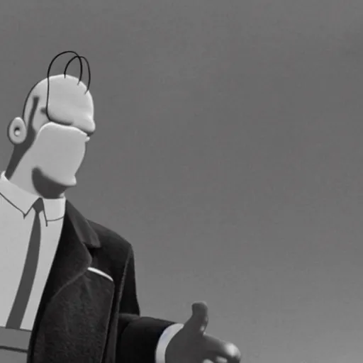 Prompt: movie still, homer simpson starring in the birds ( 1 9 6 3 ), realistic
