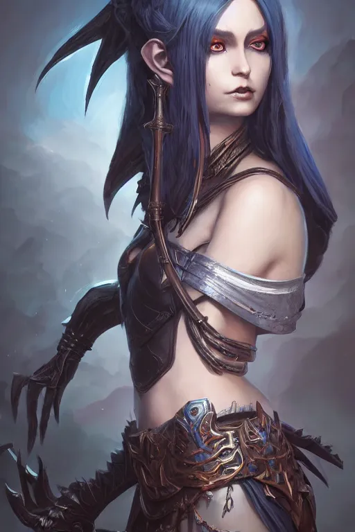 Image similar to dark elf princess, highly detailed, d & d, fantasy, highly detailed, digital painting, trending on artstation, concept art, sharp focus, illustration, art by artgerm and greg rutkowski and fuji choko and viktoria gavrilenko and hoang lap