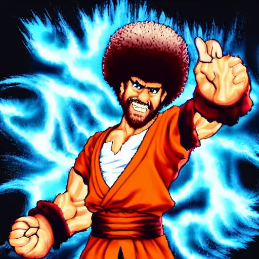 Image similar to Bob Ross as a street fighter character