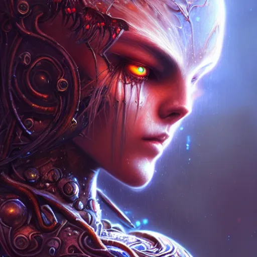 Prompt: a highly detailed long shot photo of chthonic warcraft female character by ayami kojima, beksinski, giger, intricate, digital painting, artstation, intricate, concept art, smooth, sharp focus, illustration