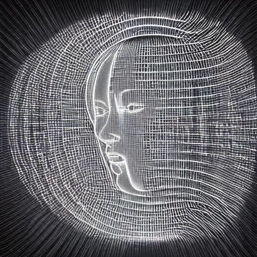 Image similar to A digital art. A rip in spacetime. Did this device in her hand open a portal to another dimension or reality?! by Jaume Plensa amorphous