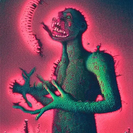 Image similar to bart simpson nightmare by beksinski and tristan eaton, neon trimmed beautiful dystopian digital art