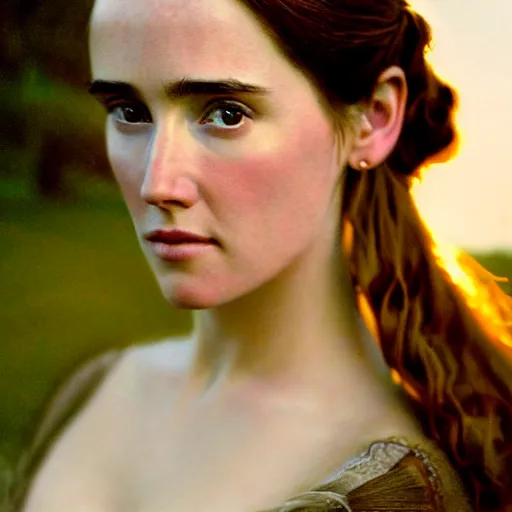 Prompt: photographic portrait of a stunningly beautiful renaissance pre raphaelite female in soft dreamy light at sunset, jennifer connelly, contemporary fashion shoot, by edward robert hughes, annie leibovitz and steve mccurry, david lazar, jimmy nelsson, breathtaking, 8 k resolution, extremely detailed, beautiful, establishing shot, artistic, hyperrealistic, beautiful face, octane render