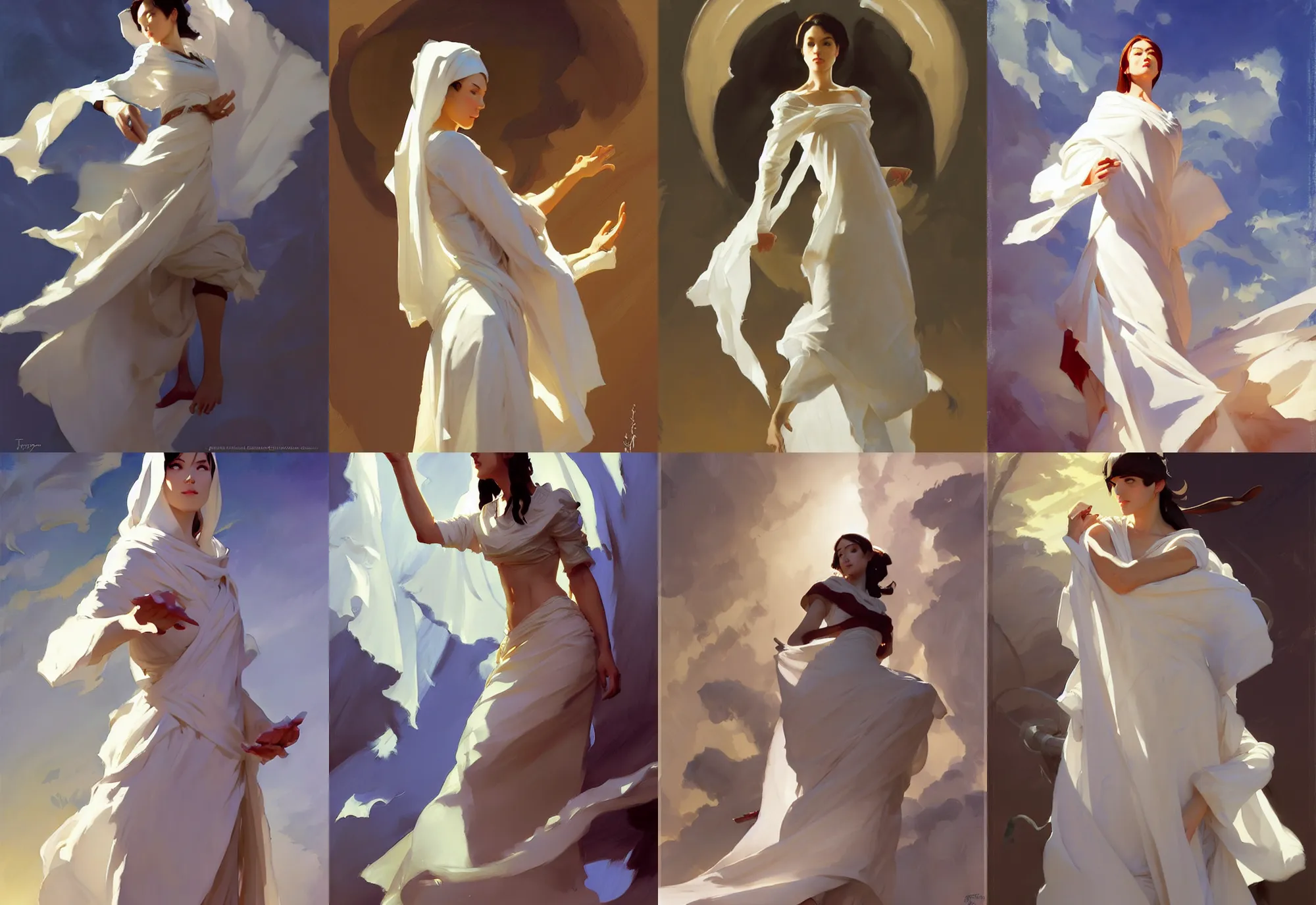 Image similar to white cloth fabric greg manchess painting by sargent and leyendecker, studio ghibli, fantasy, medium shot, asymmetrical, intricate, elegant, matte painting, illustration, hearthstone, by greg rutkowski, by greg tocchini, by james gilleard, by joe fenton