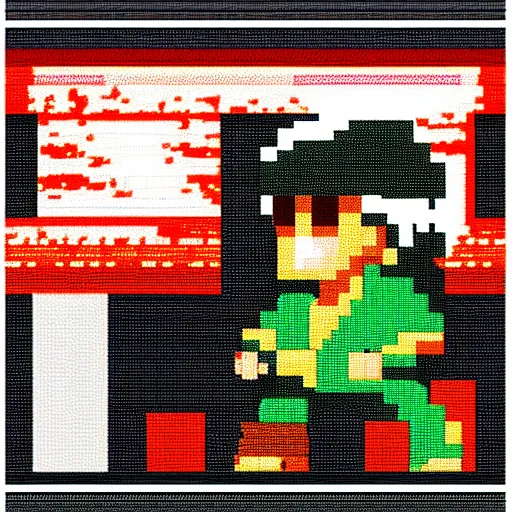 Prompt: retro pixel art of Hideo Kojima as a character in Street Fighter 2