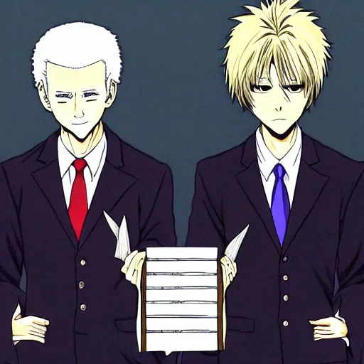 Prompt: biden deathnote anime, anime style