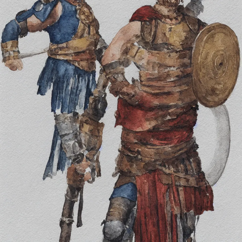 Prompt: a roman legionnaire holding an envelope, standing alone, watercolor, concept art, white background