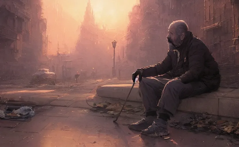 Image similar to highly detailed portrait of joe biden as a homeless, in vr, stephen bliss, unreal engine, fantasy art by greg rutkowski, loish, rhads, ferdinand knab, makoto shinkai and lois van baarle, ilya kuvshinov, rossdraws, tom bagshaw, global illumination, radiant light, detailed and intricate environment