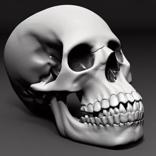Prompt: a porcelain human skull, highly detailed, global illumination, ray tracing, blue cracks, ornate