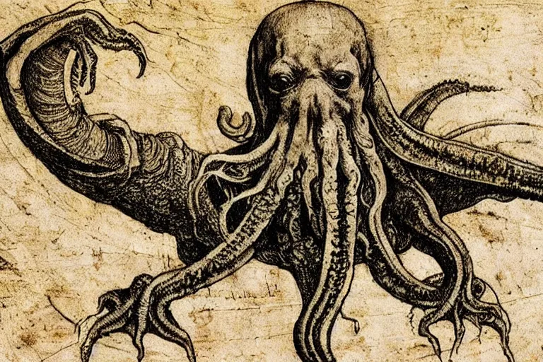 Image similar to Leonardo da Vinci's manuscript about Cthulhu