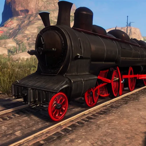 Image similar to futuristic sleek steam locomotive in red dead redemption 2