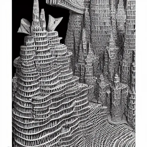 Prompt: comic strip, axonometric dignified by chesley bonestell, by iris van herpen. a experimental art of a city made entirely out of kulich, a traditional russian easter bread. the city is bustling with activity. the experimental art is playful & whimsical, with a touch of magic.