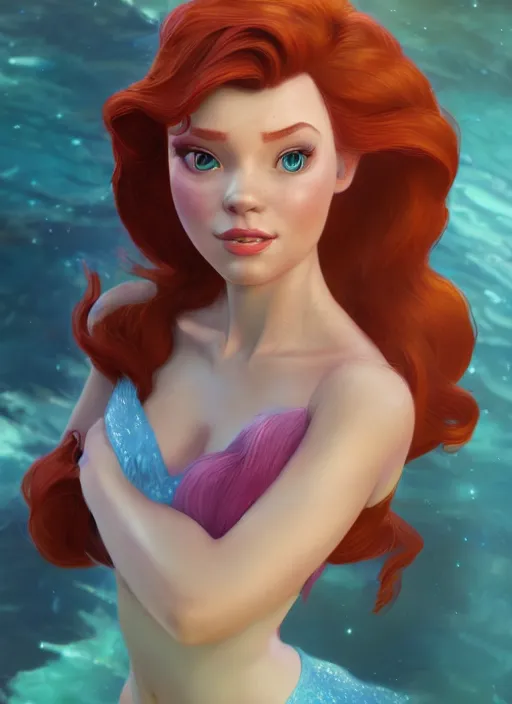 Prompt: portrait of disney princess ariel female, hyper detailed, digital art, cinematic lighting, studio quality, smooth render, unreal engine 5, octane rendered, art style by klimt and nixeu and ian sprigger and wlop and krenz cushart
