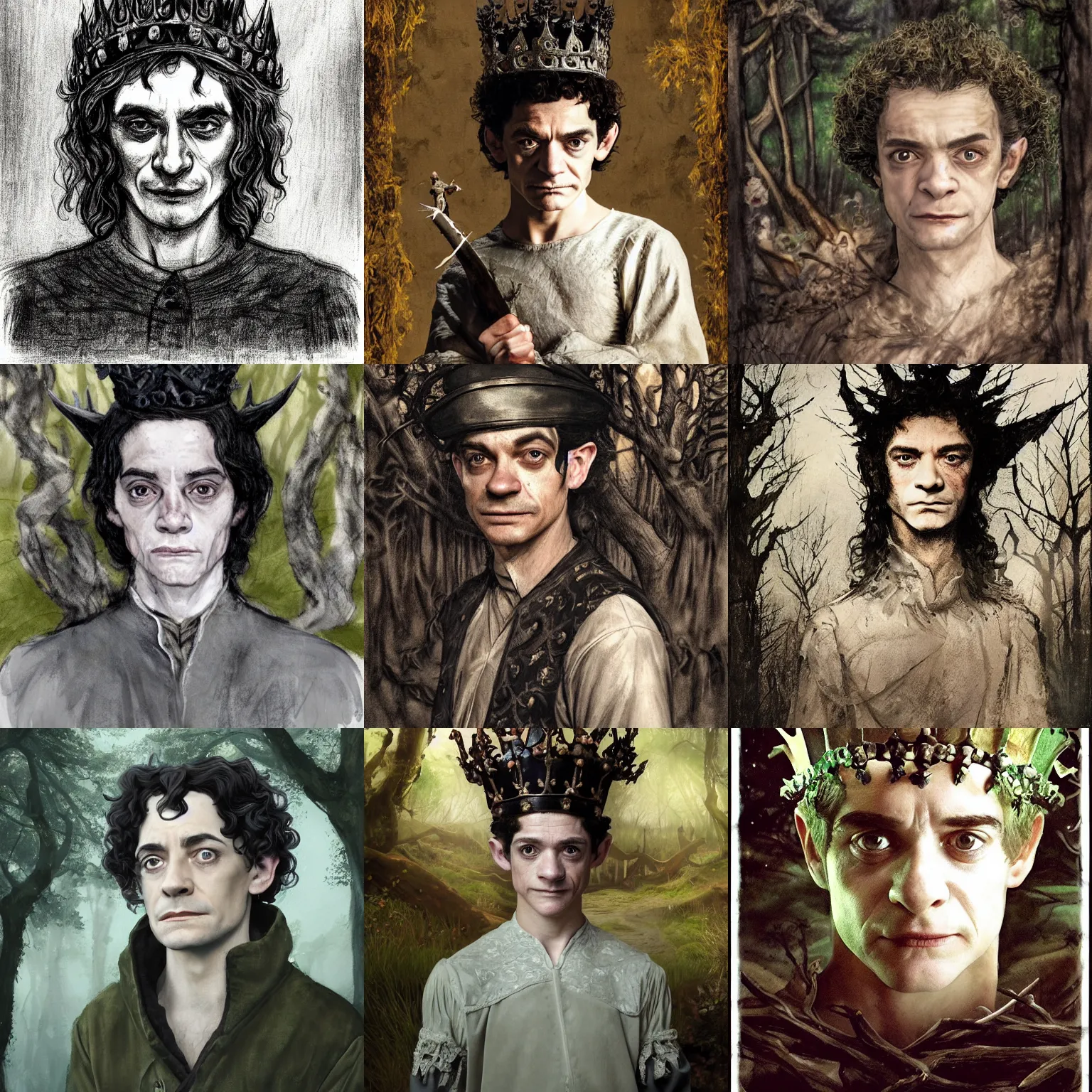 Prompt: portrait of mournful, mischievous, dangerous young James Frain's Cromwell as a king of the fairy forrest. The background is a dark, creepy eastern europen forrest. night, horroristic shadows, high contrasts, photorealistic, detailed, (((lumnious))), theatrical, character concept art by ruan jia, thomas kinkade, and J.Dickenson, trending on Pinterest