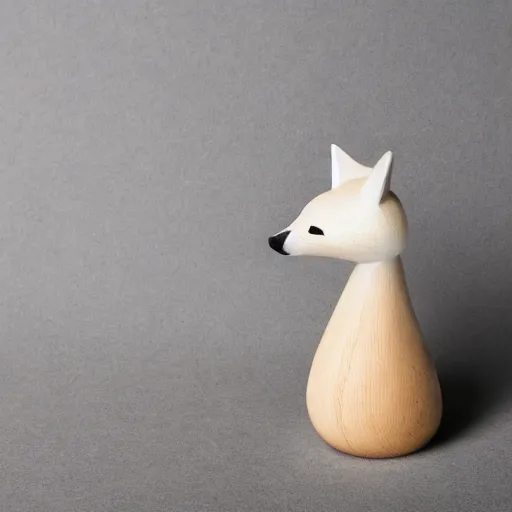 Image similar to medium - shot of a wooden handmade application simple doll of a white fox, highly detailed, sharp focus, promo photo, by shaun tan,