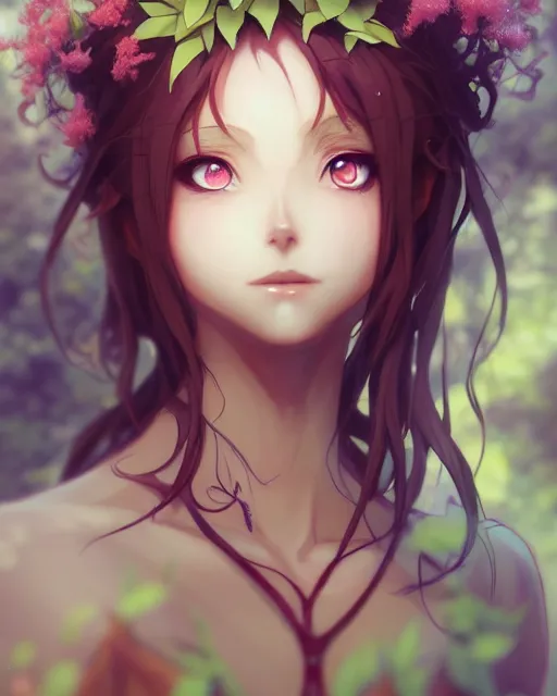 Image similar to character concept art of an anime dryad | | cute - fine - face, pretty face, realistic shaded perfect face, fine details by stanley artgerm lau, wlop, rossdraws, james jean, andrei riabovitchev, marc simonetti, and sakimichan, tranding on artstation
