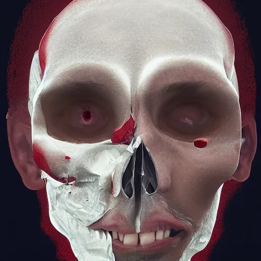 Prompt: A man peeling his face to show his skull, artstation, digital art