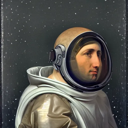 Image similar to Moon landing in the style of a roman portrait painting