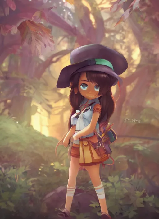 Image similar to female explorer mini cute girl, adoptable, highly detailed, rendered, ray - tracing, cgi animated, 3 d demo reel avatar, style of maple story and zootopia, maple story indiana jones, fluffy fox ears, dark skin, cool clothes, soft shade, soft lighting, portrait pose