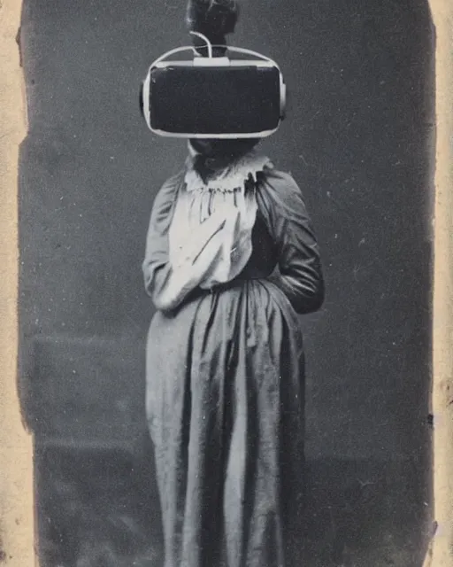 Prompt: 1 8 0 0 s photo of a person wearing a vr virtual reality headset