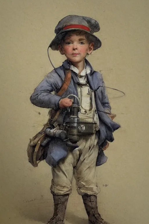 Image similar to (((((portrait of boy dressed as retro sciencepunk inventor explorer costume . muted colors.))))) by Jean-Baptiste Monge !!!!!!!!!!!!!!!!!!!!!!!!!!!