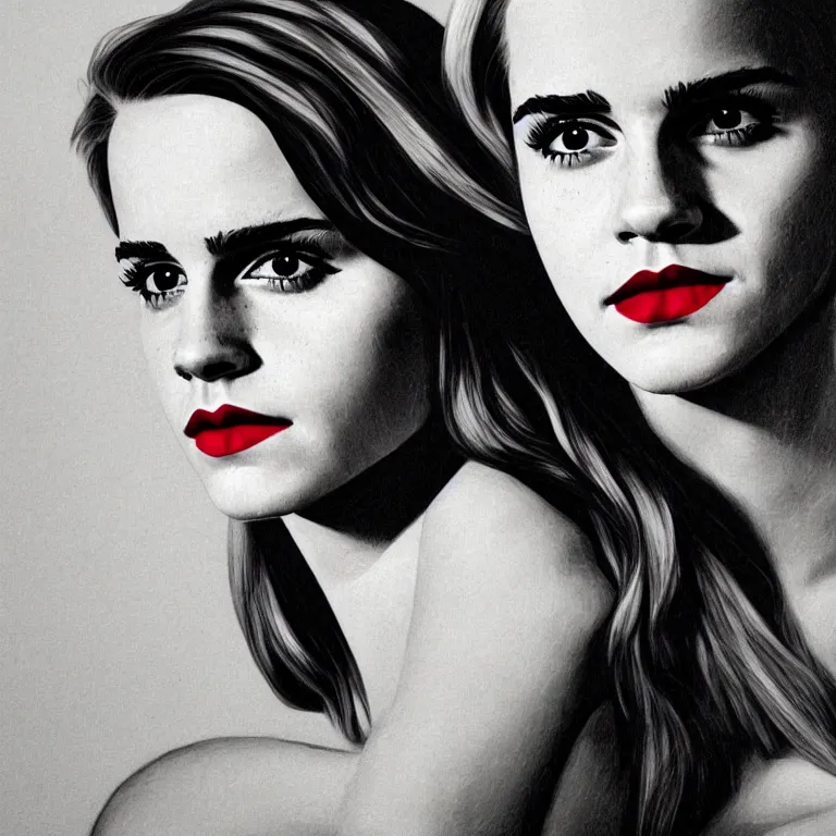 Image similar to Pop-art portrait of Emma Watson in style of Ed King, photorealism