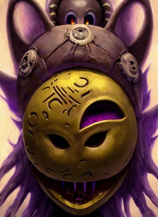 Image similar to hyper realistic, portrait of a mega derpy majora's mask by greg rutkowski, scott m fischer, artgerm, loish, slight glow, atmospheric, anne stokes, alexandros pyromallis