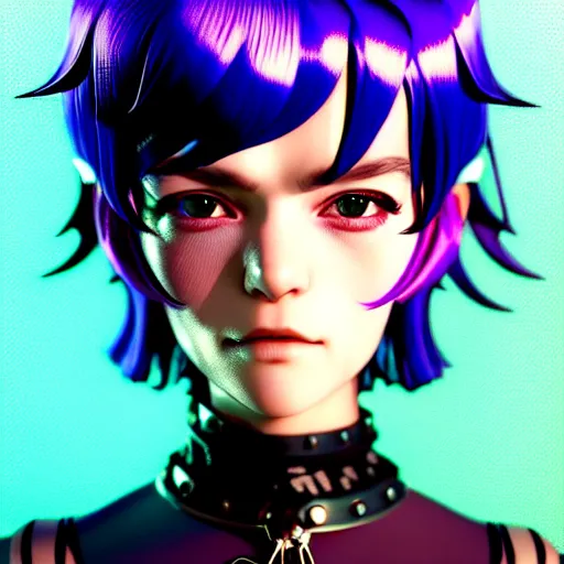 Prompt: a beautiful ramona flowers wearing punk fashion with head tilted back, focus close on eyes realistic skin texture, eighties holographic art by ilya kuvshinov monet range murata artgerm katsuhiro otomo norman rockwell, highly detailed intricately sharp focus, bedroom eyes trending on pinterest vogue italia unreal engine 5, 4 k uhd image