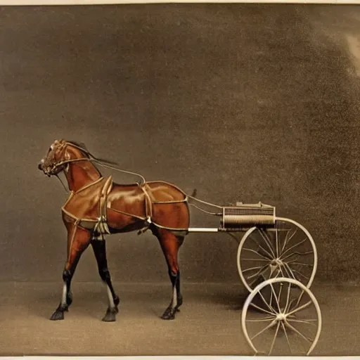 Prompt: a horse drawn vacuum cleaner from the nineteenth century