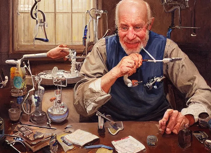 Prompt: a highly detailed epic portrait of a dentist, james gurney, james jean