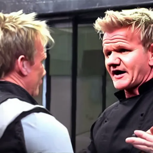 Prompt: gordon ramsay shouting at master chief from halo kitchen nightmares