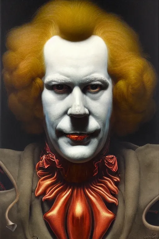 Image similar to portrait of ronald mcdonald in the style of wayne barlowe, gustav moreau, goward, bussiere, roberto ferri, santiago caruso, luis ricardo falero, austin osman spare