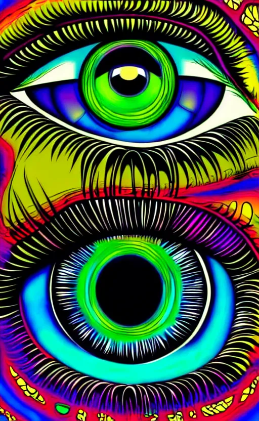 Image similar to psychedelic eye close up, white background, vector art, illustration by frank frazetta and alex grey