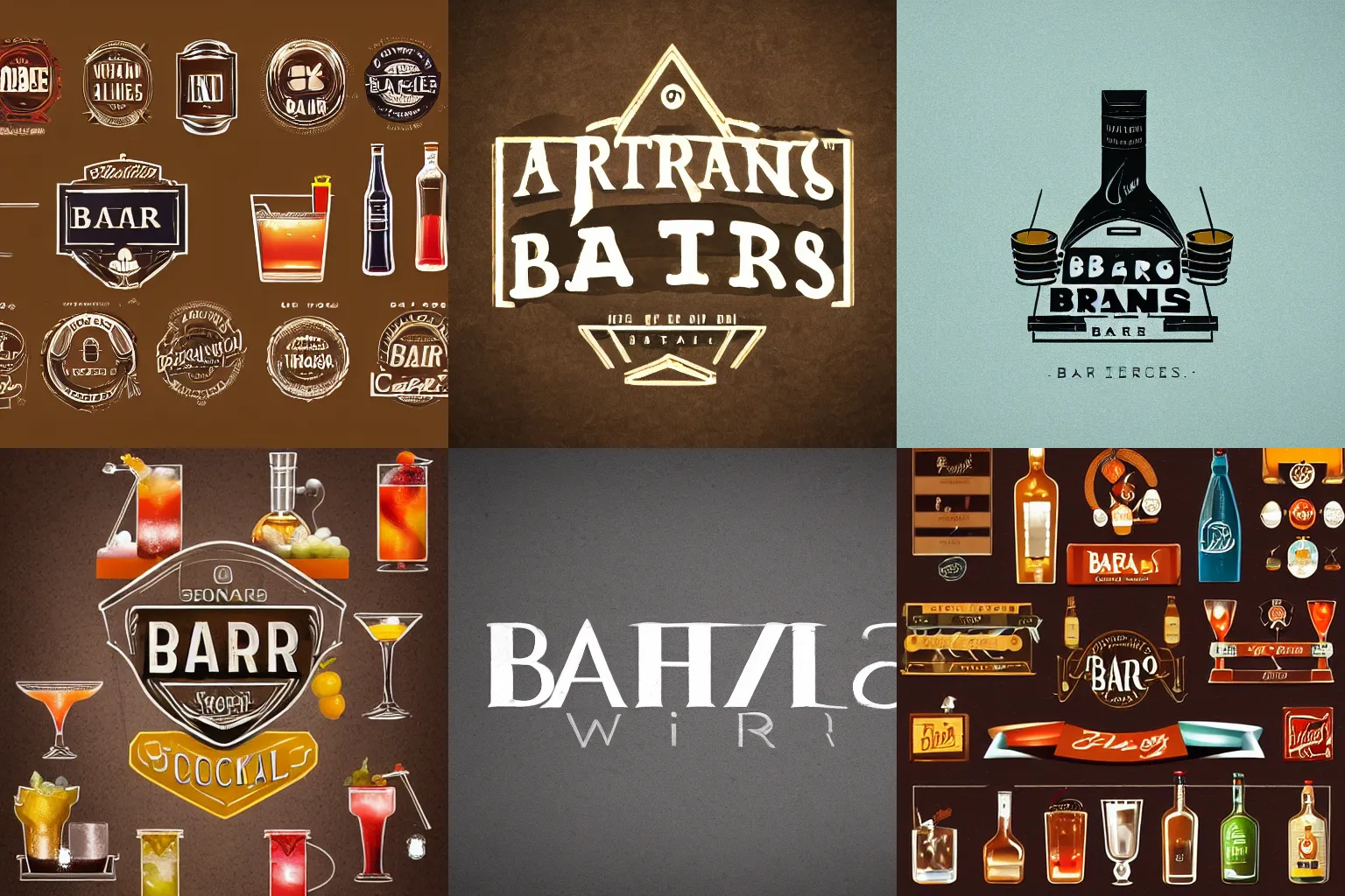 Prompt: A logo design of a bar including cocktails and alcohol bottles. trending on artstation, 8k HD wallpaper