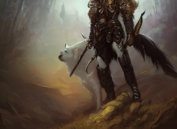 Image similar to wide angle beautiful full body portrait of a cute male anthropomorphic anthro border collie fursona wearing a warrior outfit in wal - mart, character design by charlie bowater, henry asencio, and ross tran, disney, scenic background, detailed, glamor pose, aesthetic, trending on artstation, furaffinity, deviantart