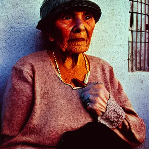 Prompt: photo, tlaquepaque, old woman, portrait, kodak ektachrome 1 2 0,