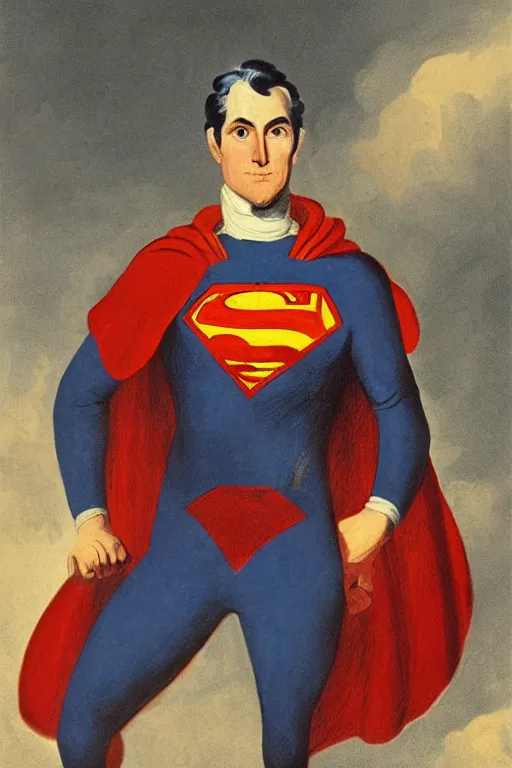 Prompt: portrait of superman during the american revolution. painting by john trumbull.