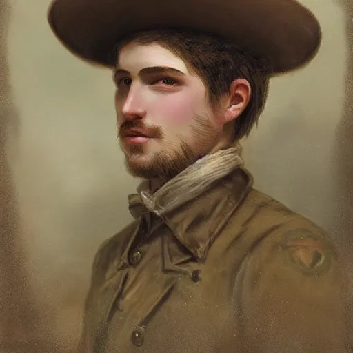 Prompt: portrait of a young ranger, fantasy, rugged, handsome, digital painting, by Charles Sillem Lidderdale