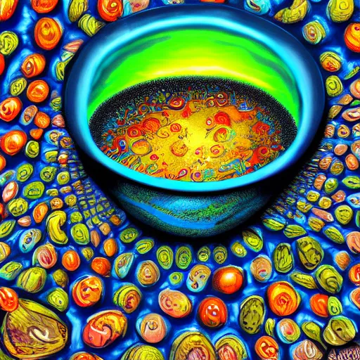 Image similar to a bowl of boiling imagination, super freaky, ultra detailed, digital painting