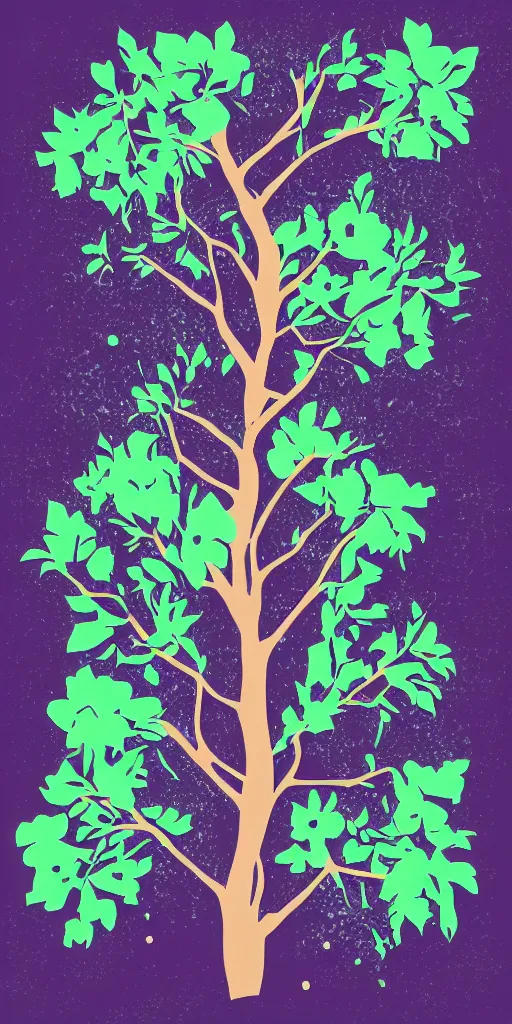 Prompt: shirt design, vector style, a branch of a tree with prune flowers, in the mountains, fresh modern look, made with photoshop