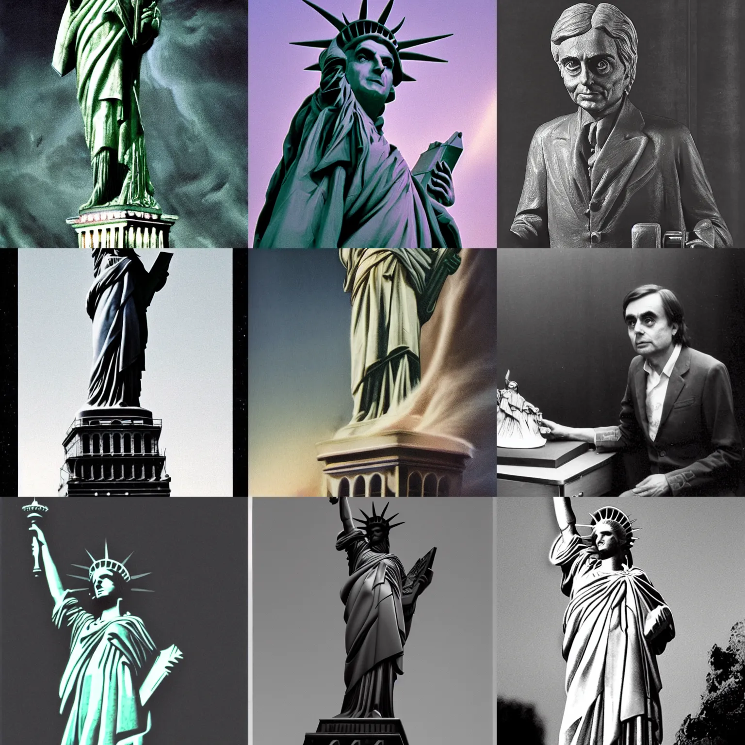 Prompt: carl sagan as statute of liberty