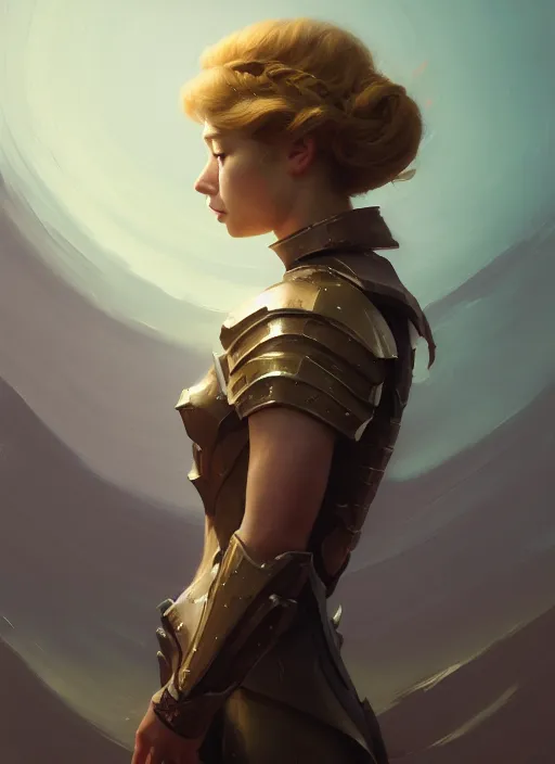 Image similar to side portrait, imogen poots, paladin, gloomhaven, organic painting, hard edges, gradient monochromatic color, luminescent, octane render, by greg manchess, huang guangjian, gil elvgren, sachin teng, greg rutkowski, jesper ejsing, rhads, ilya kuvshinov, cushart krenz