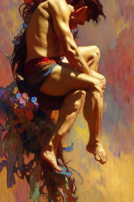 Image similar to attractive man, rainbow, painting by gaston bussiere, craig mullins, greg rutkowski, alphonse mucha