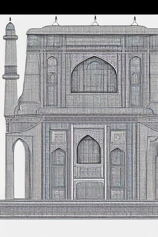 Image similar to taj mahal exploded diagram, technical, clean, blueprint, high detail