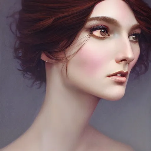 Prompt: tom bagshaw portrait, very beautiful artist in a full dress and long thin lustrous auburn hair, professionally retouched, focus eyes, ultra realistic soft painting, insanely detailed linework, symmetrical accurate intricate features, behance, 8 k