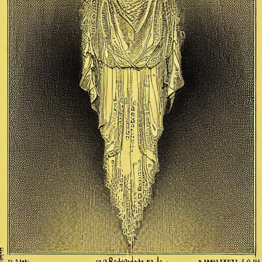 Image similar to A realistic portrait of a deity-of-language by Gustave Dore in ASCII art style