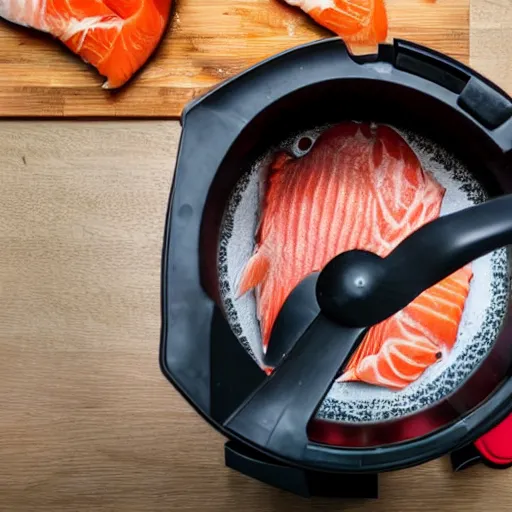 Image similar to fish being cut in a food processor